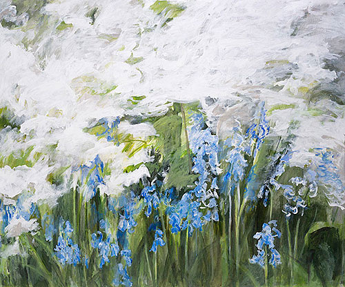 Azaleas and Bluebells, Acrylic on Canvas*, 50”x60”